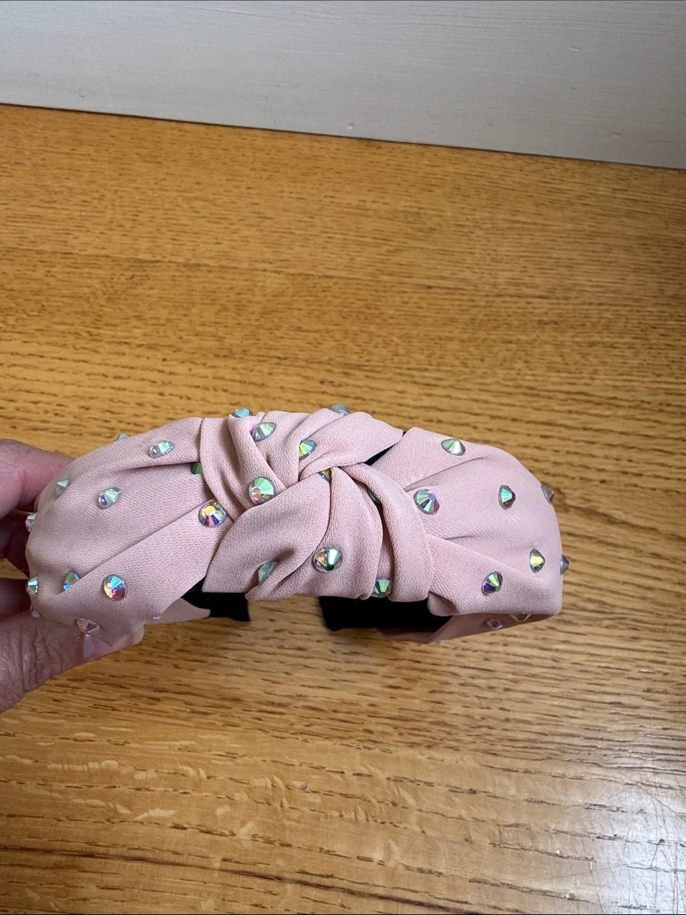 Girls Pink Knotted Headband with Sparkling Rhinestones